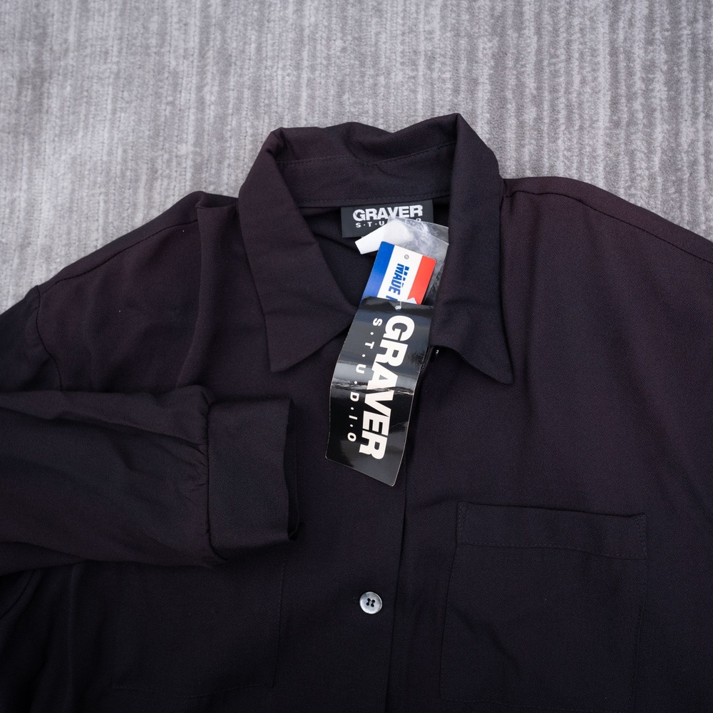 Graver Studio Black Button Down Shirt Womens Large Long Sleeve Pocket Blouse New